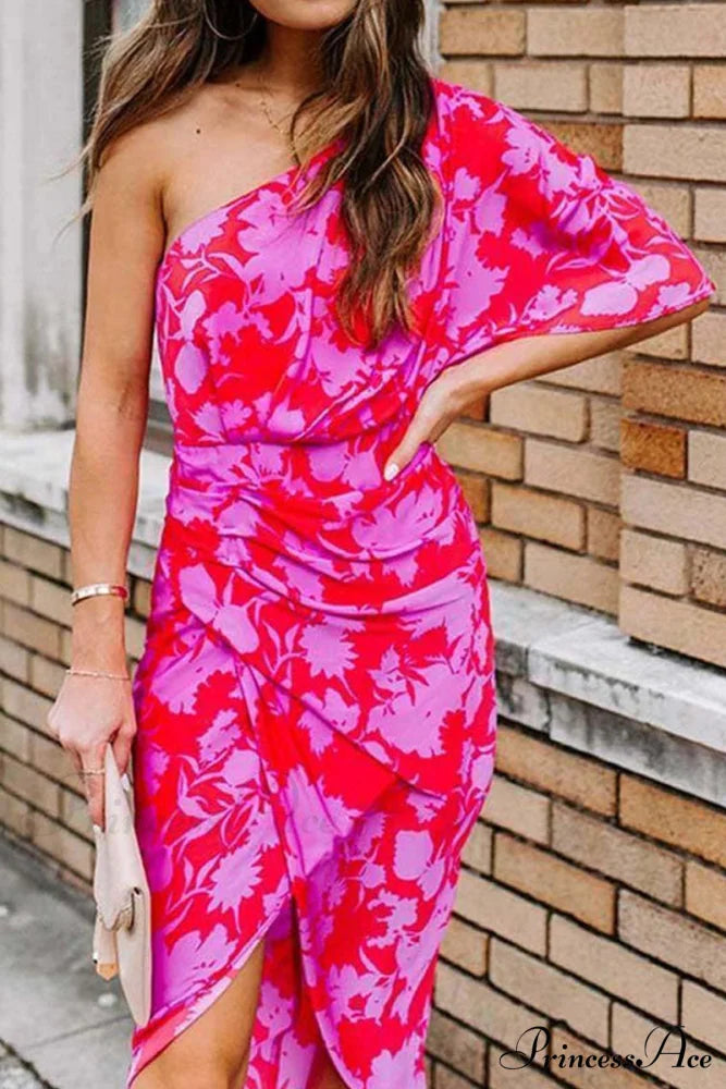 Floral Printed Graceful Wrap Maxi Dress Red / S