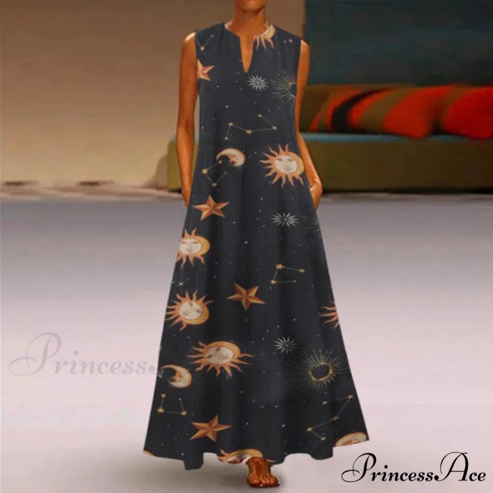 Floral Printed Maxi Long Dress black 1 / S