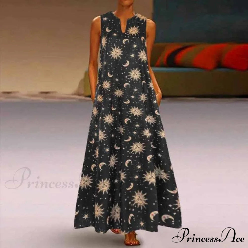 Floral Printed Maxi Long Dress black 2 / S