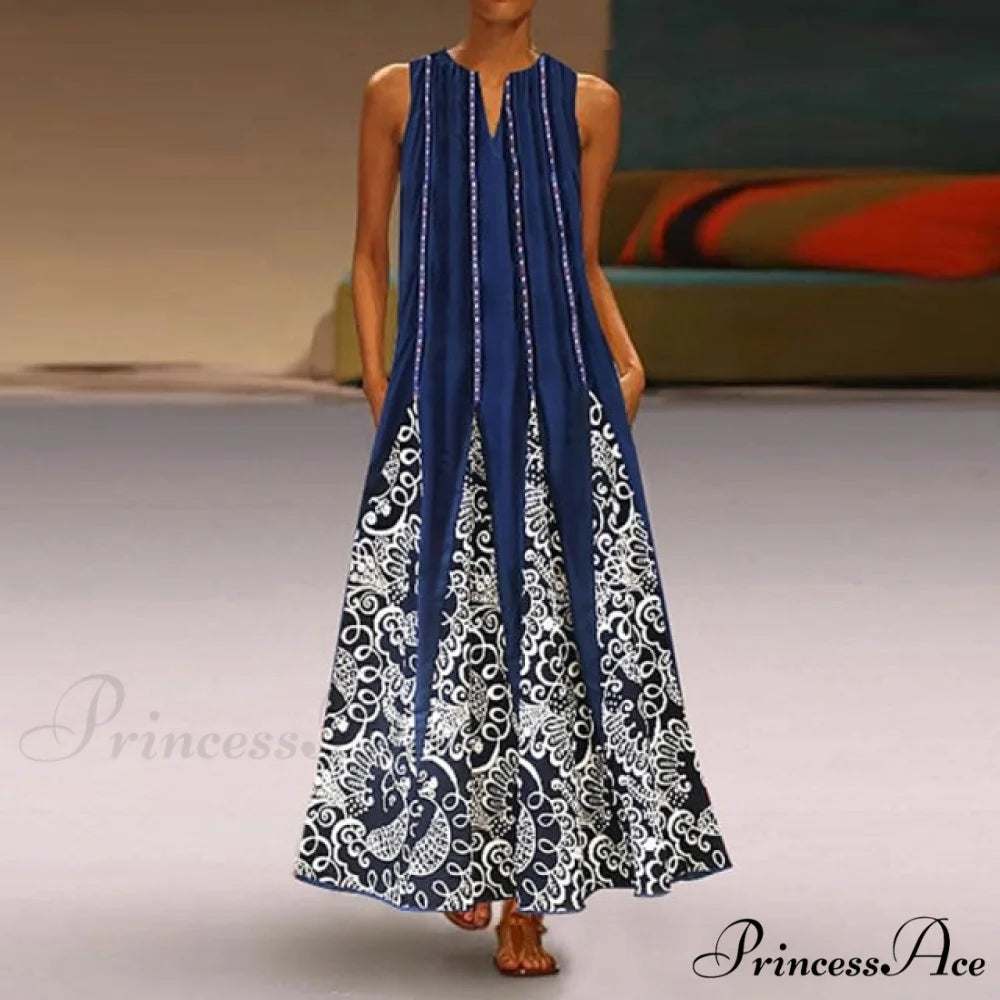 Floral Printed Maxi Long Dress blue 1 / S
