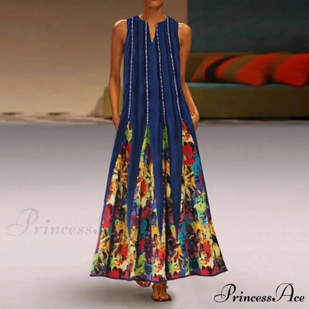 Floral Printed Maxi Long Dress blue 2 / S