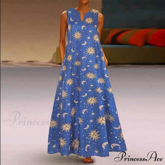 Floral Printed Maxi Long Dress blue / S