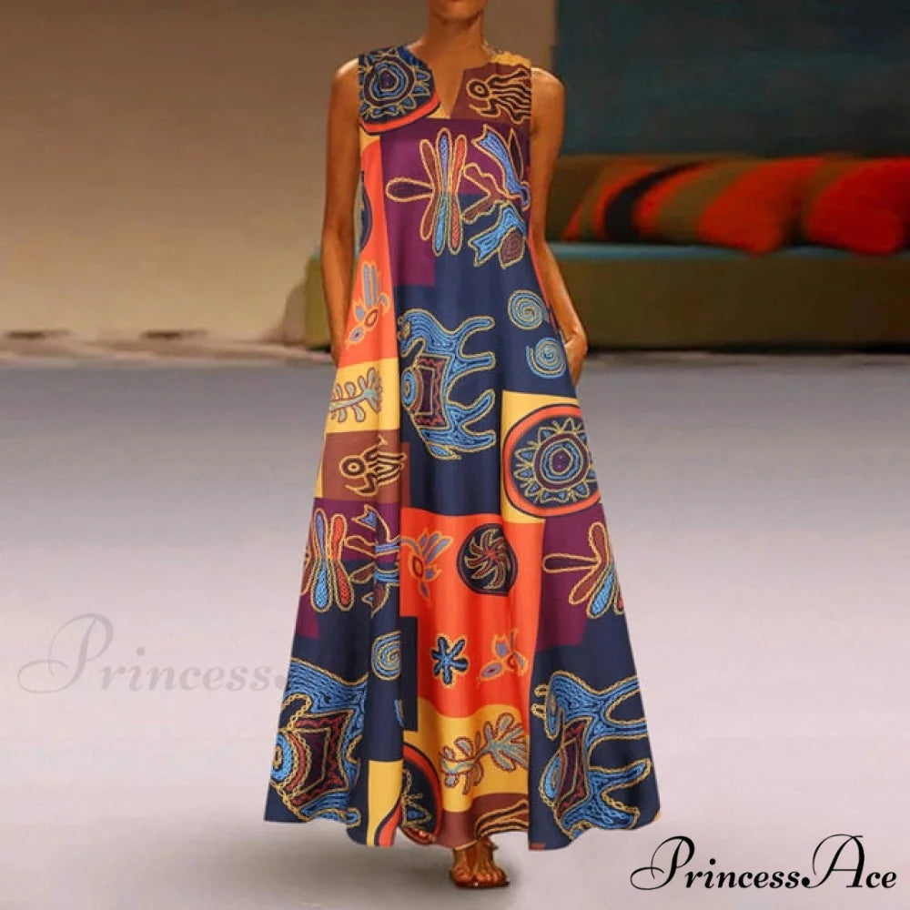Floral Printed Maxi Long Dress orange / S