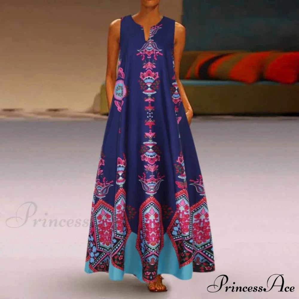 Floral Printed Maxi Long Dress purple / S