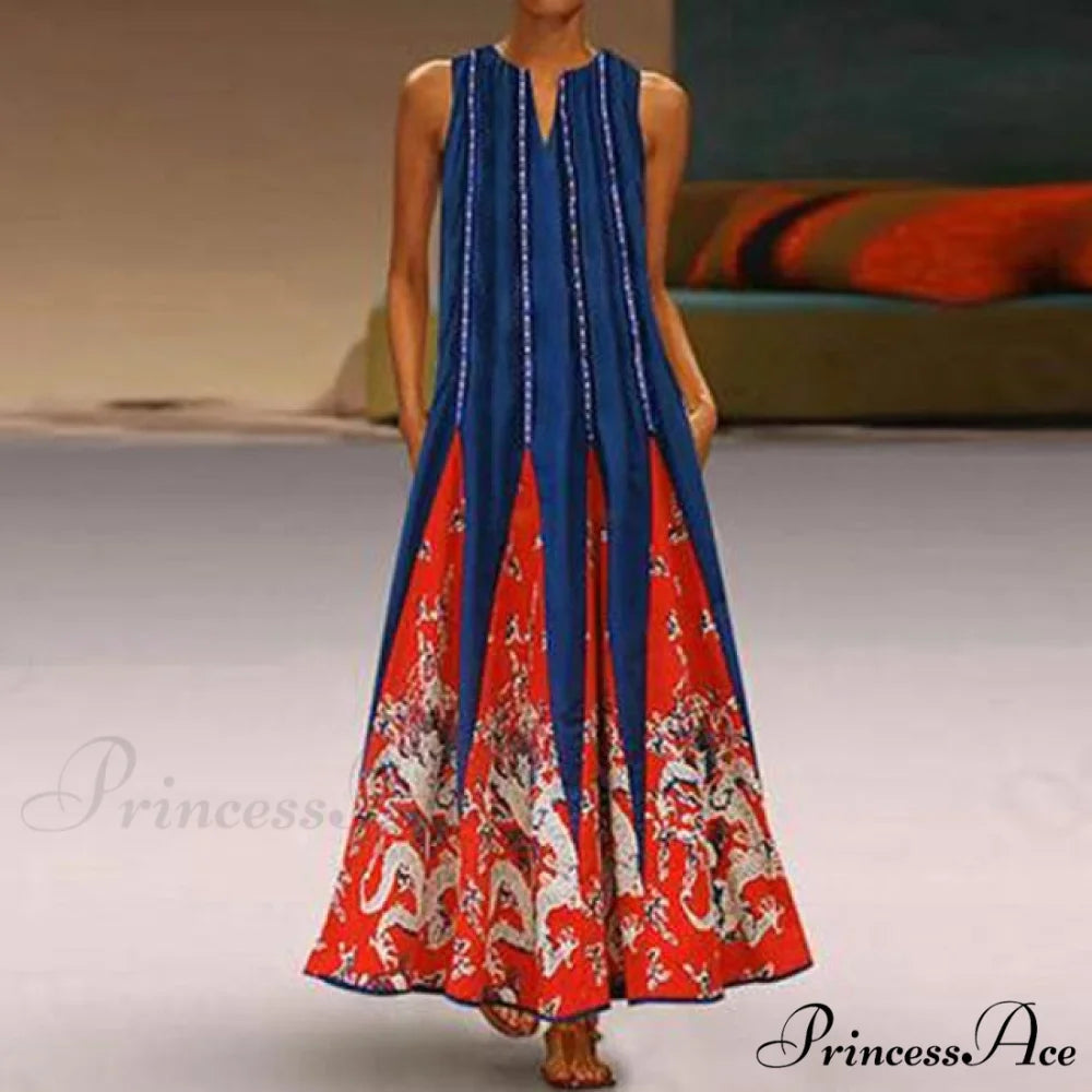 Floral Printed Maxi Long Dress red / S