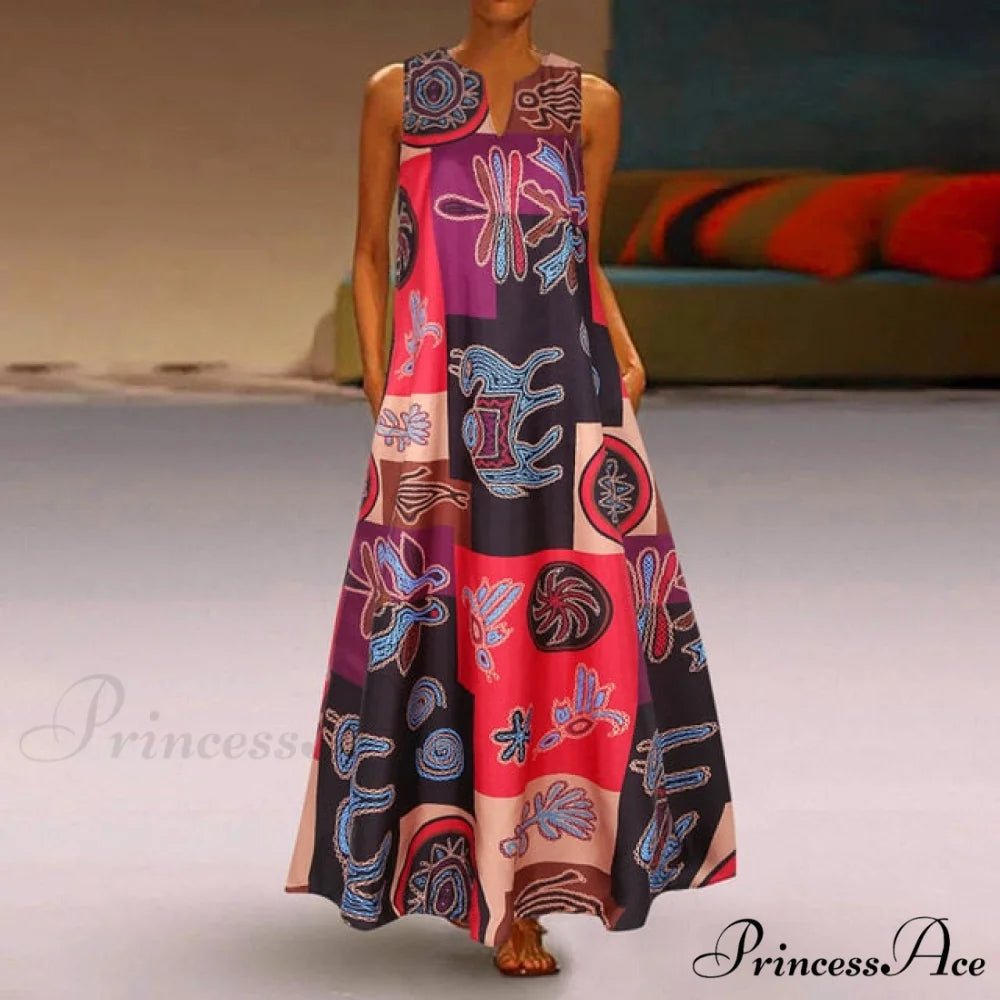 Floral Printed Maxi Long Dress rose red / S