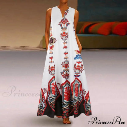 Floral Printed Maxi Long Dress white 1 / 5XL