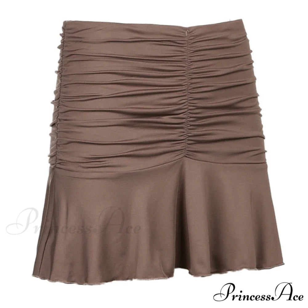 Floral Printing Ruched Slim Short Mini Skirt Auburn / S