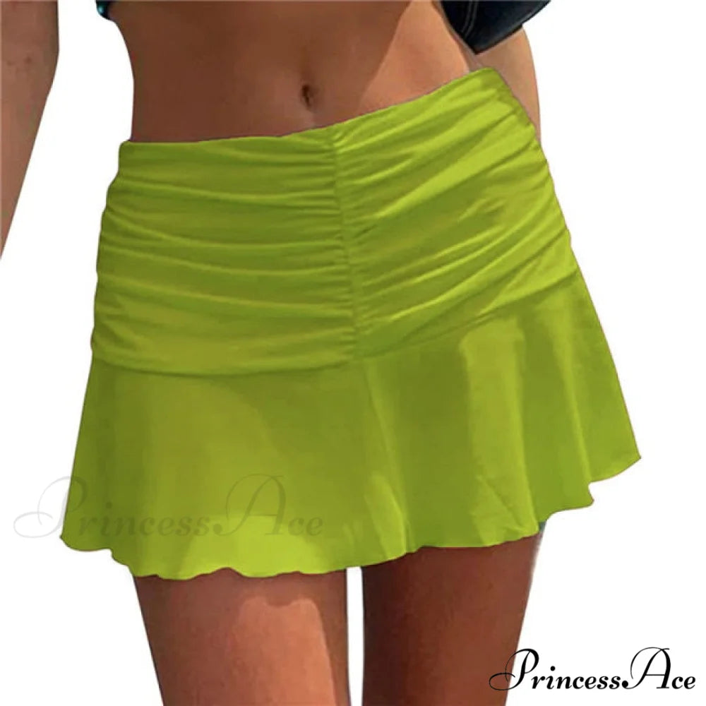 Floral Printing Ruched Slim Short Mini Skirt Fluorescein / S