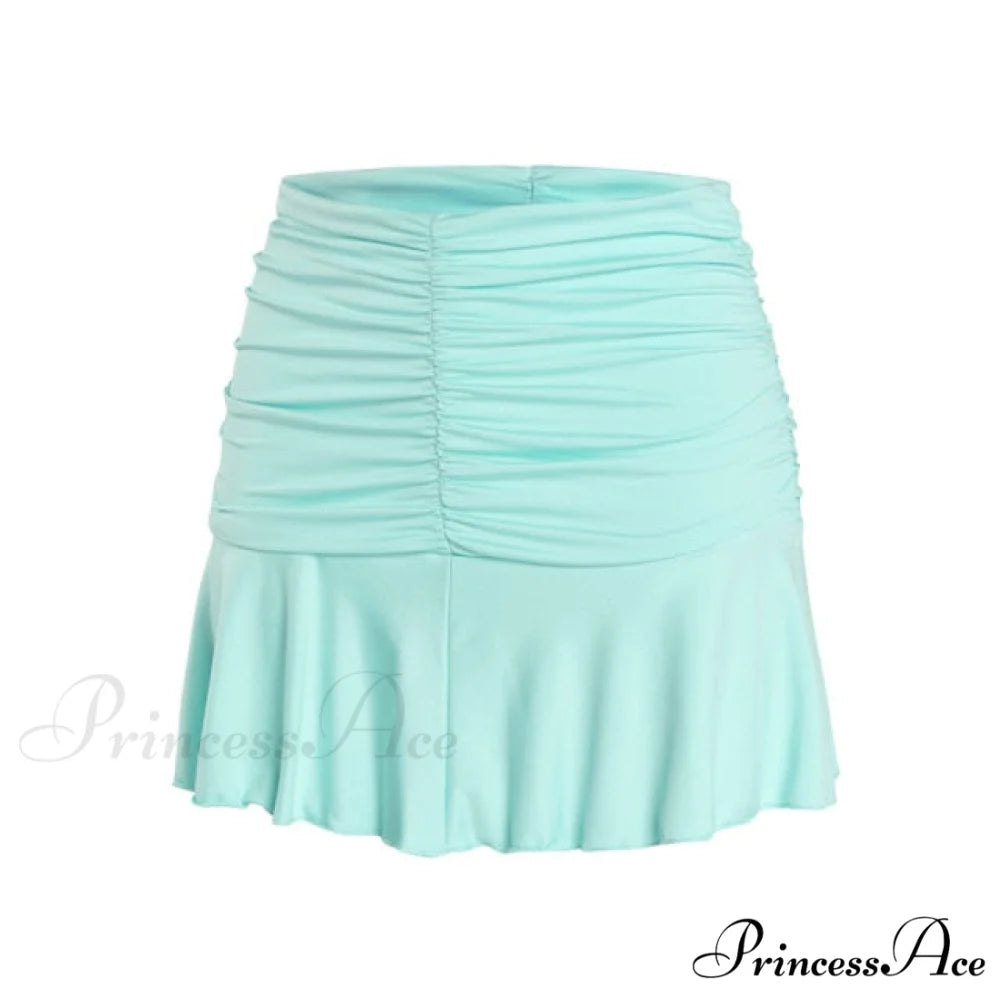 Floral Printing Ruched Slim Short Mini Skirt Light Green / S