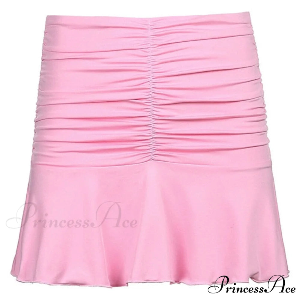 Floral Printing Ruched Slim Short Mini Skirt Pink / S