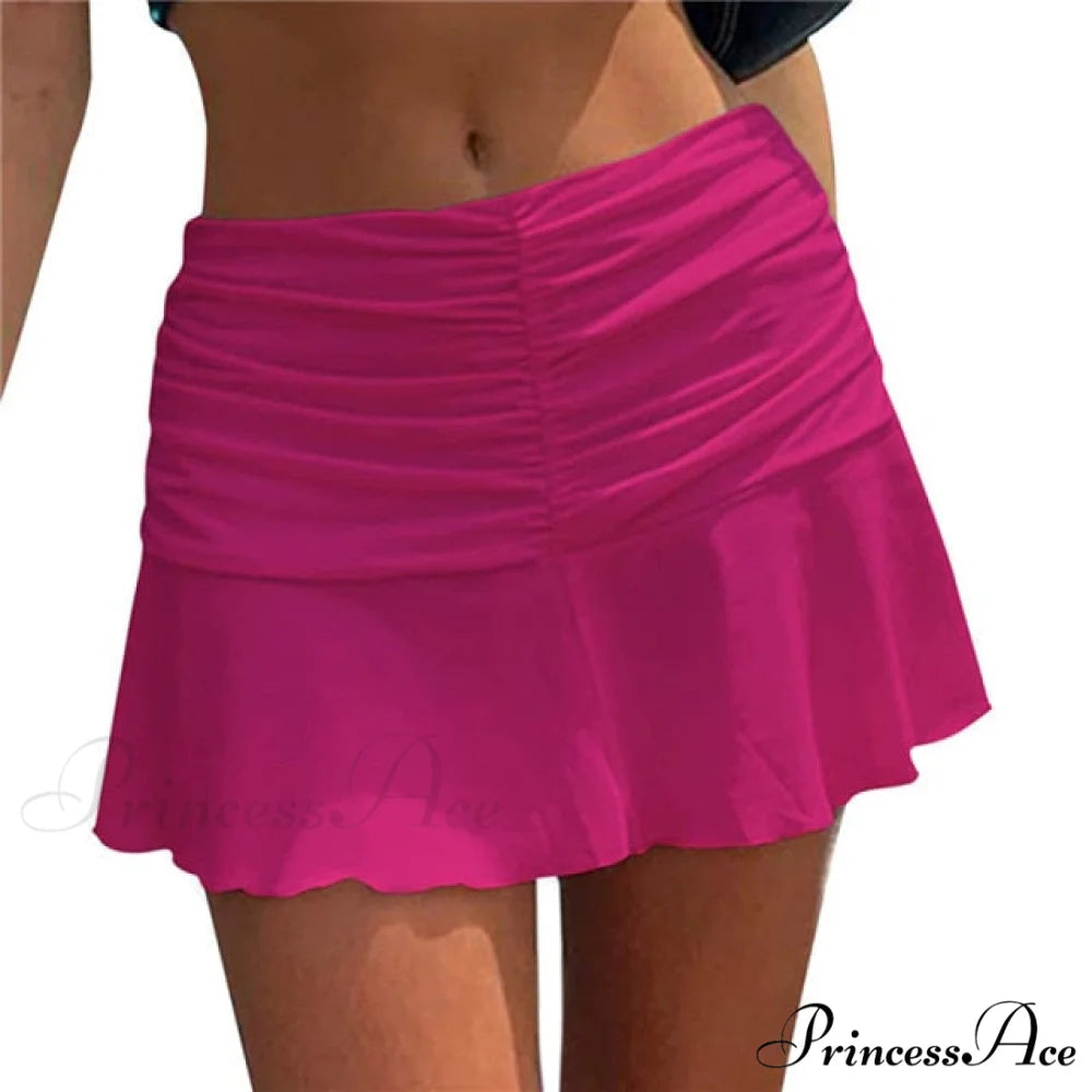 Floral Printing Ruched Slim Short Mini Skirt Rose Red / S