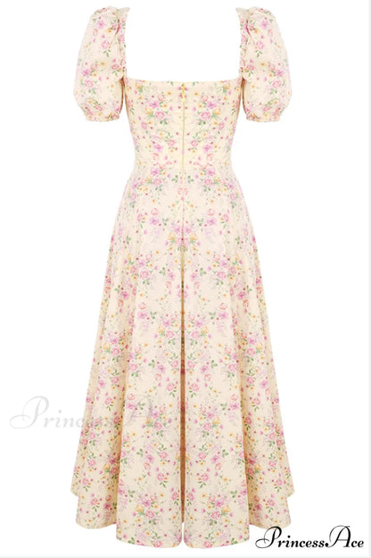 Floral Puff Sleeve Charming Boho Midi Dress