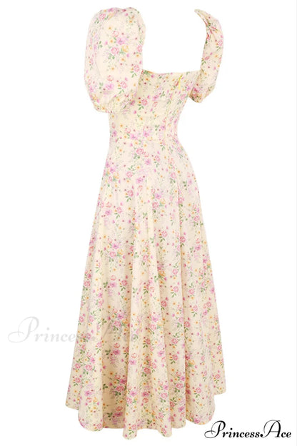 Floral Puff Sleeve Charming Boho Midi Dress