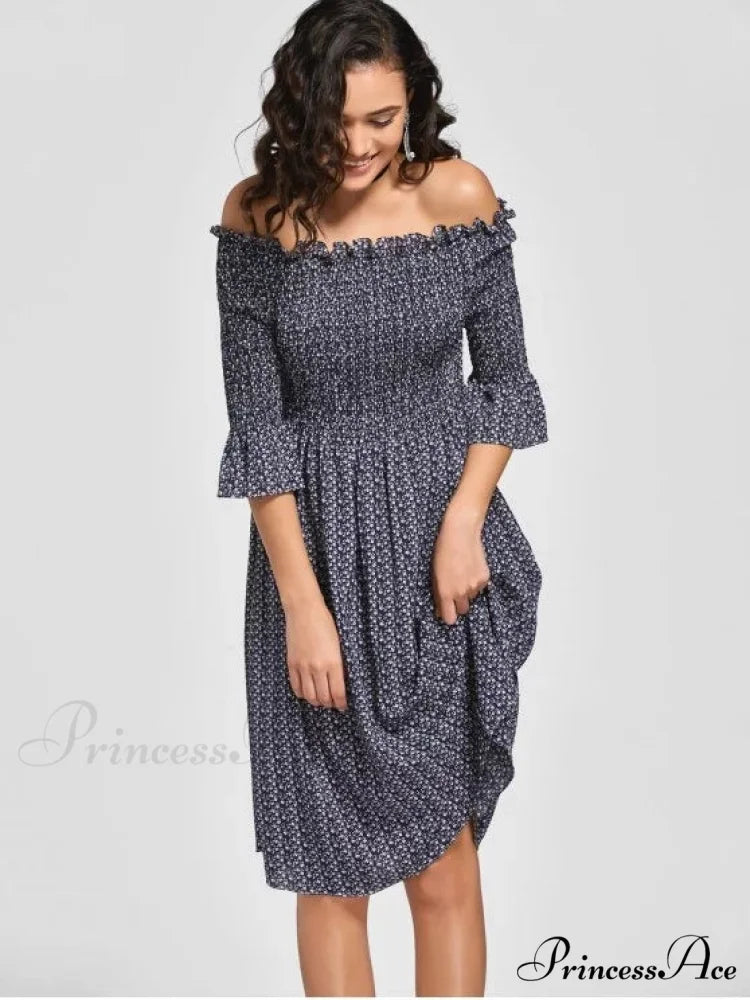 Floral Smocked Off Shoulder Midi Dress