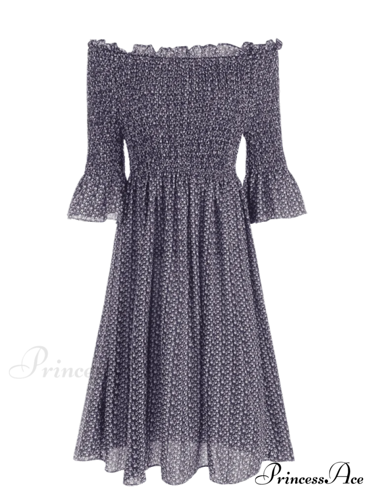 Floral Smocked Off Shoulder Midi Dress