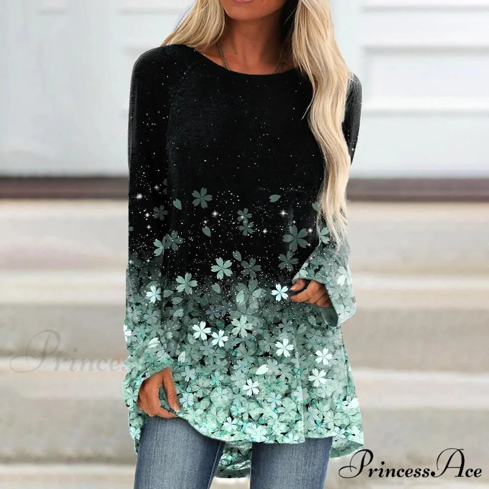Floral Sparkly Glittery Painting T shirt Green / XS