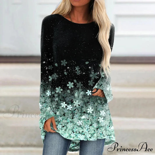 Floral Sparkly Glittery Painting T shirt Green / XS