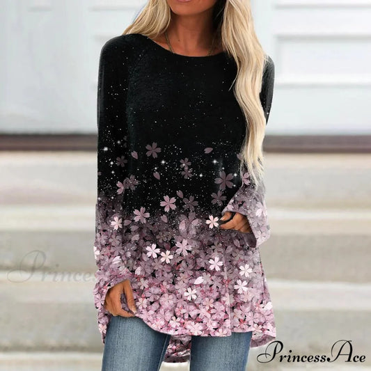 Floral Sparkly Glittery Painting T shirt Pink / XS