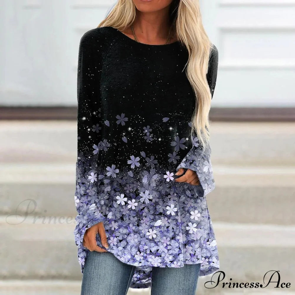 Floral Sparkly Glittery Painting T shirt purple / XS