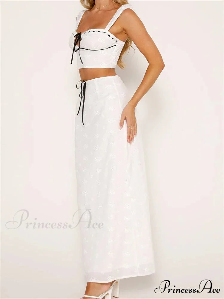 Floral Stitched Sleeveless Midriff Top High Waisted Maxi Skirt skirt-250126