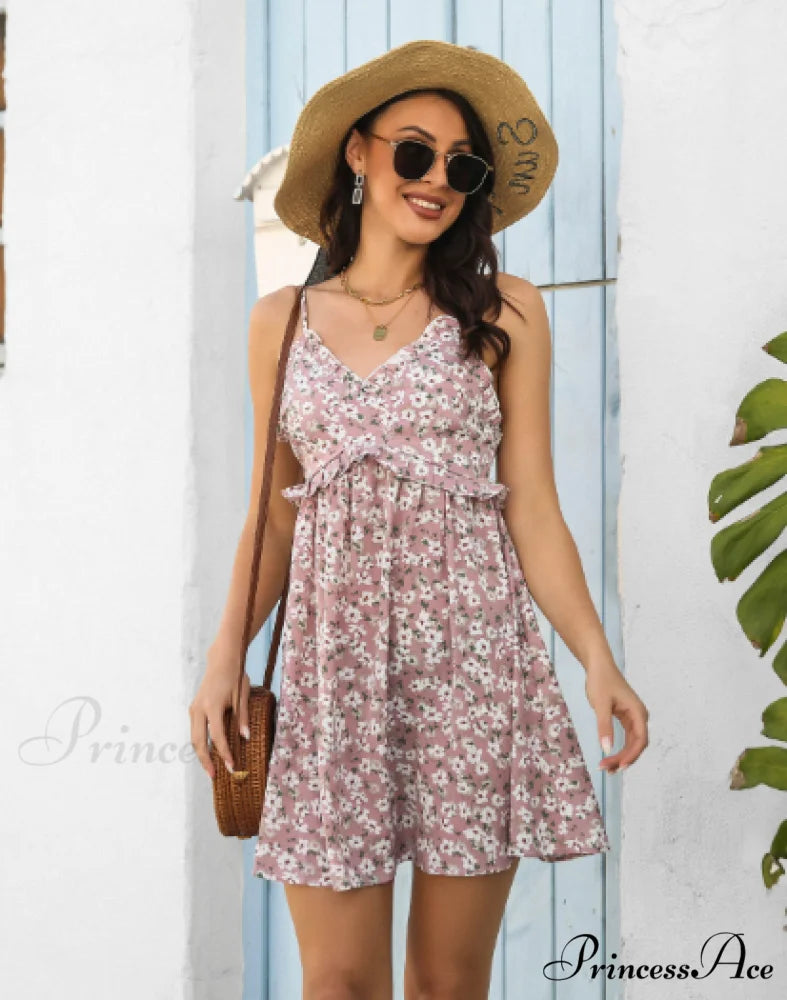 Floral Suspender Dress L / pink