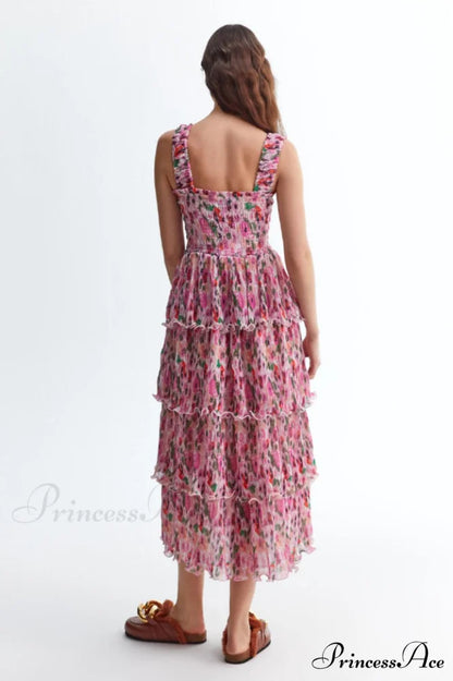 Floral Tiered Stylish Georgette Midi Dress