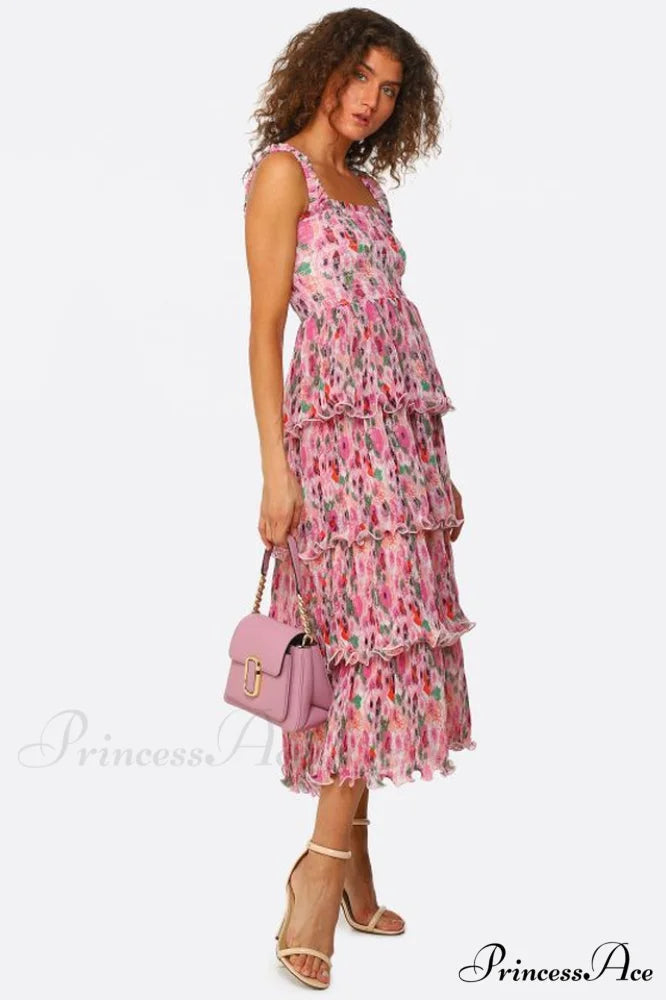 Floral Tiered Stylish Georgette Midi Dress