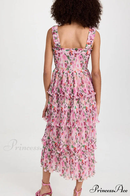 Floral Tiered Stylish Georgette Midi Dress