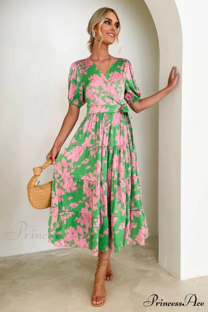 Floral Tiered Stylish Surplice Dress