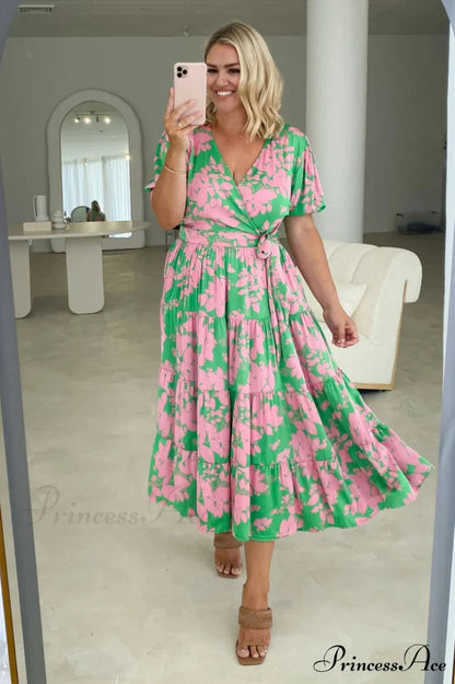 Floral Tiered Stylish Surplice Dress