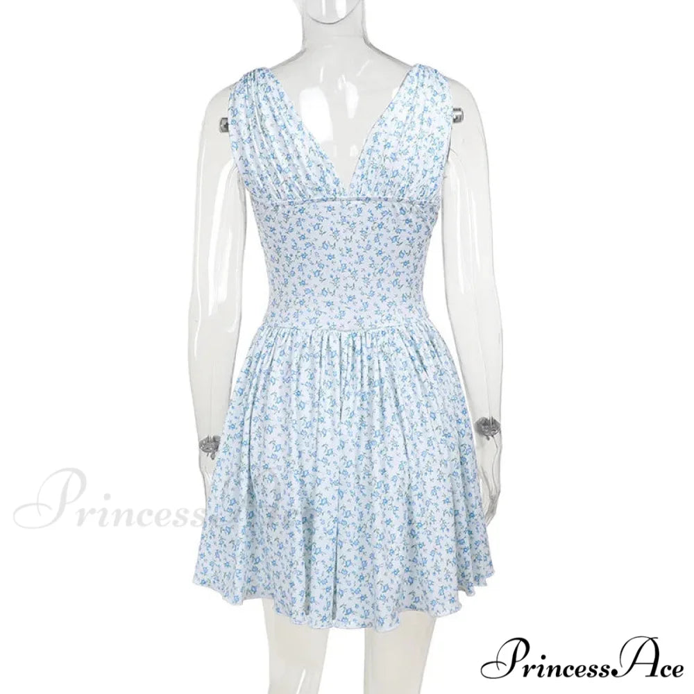 Floral V-neck Stylish Flare Mini Dress