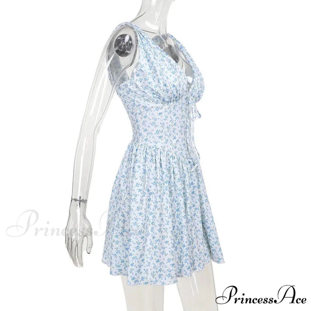 Floral V-neck Stylish Flare Mini Dress