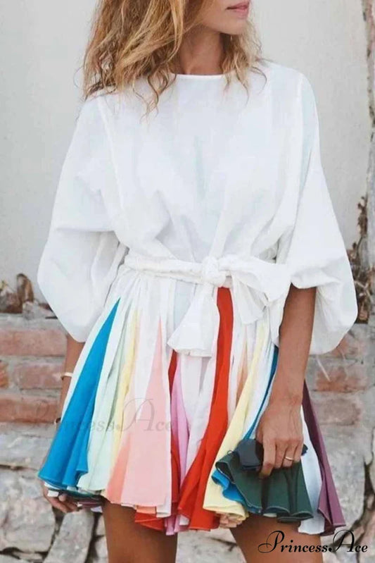 Florcoo Halter Neck Deep V Classic Knitted Bag Hip Mini Dress S / White