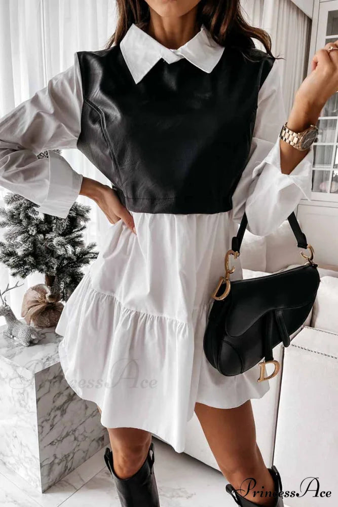 Florcoo Lapel Striped Trendy Pockets Mini Dress