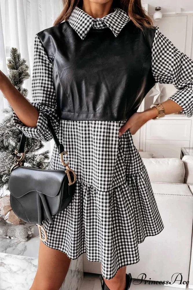 Florcoo Lapel Striped Trendy Pockets Mini Dress S / Lattice