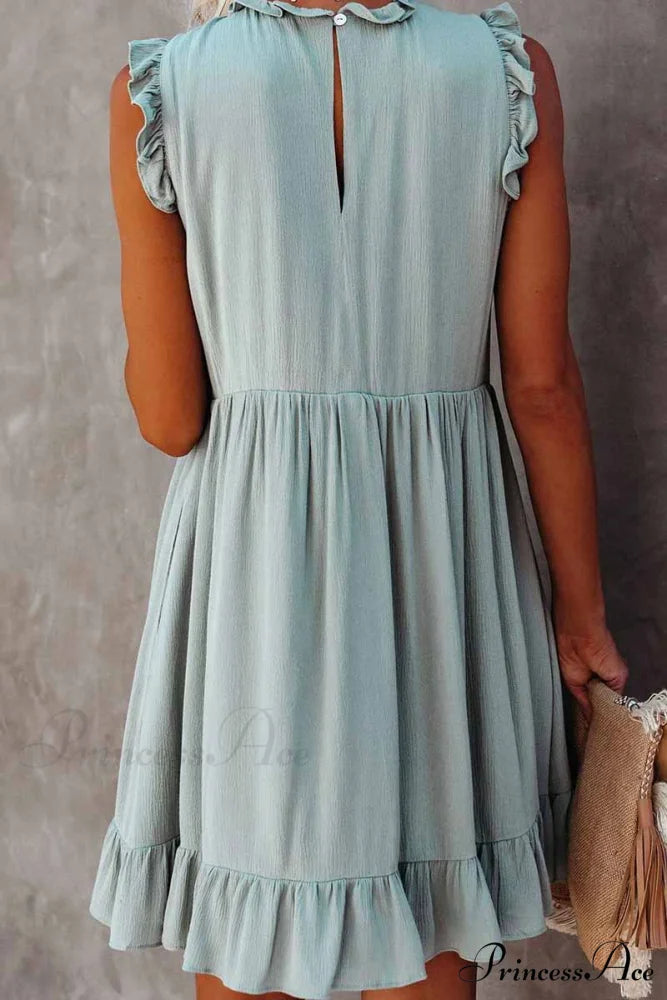 Florcoo Loose Solid Color Modern Short Sleeve V-Neck Mini Dress