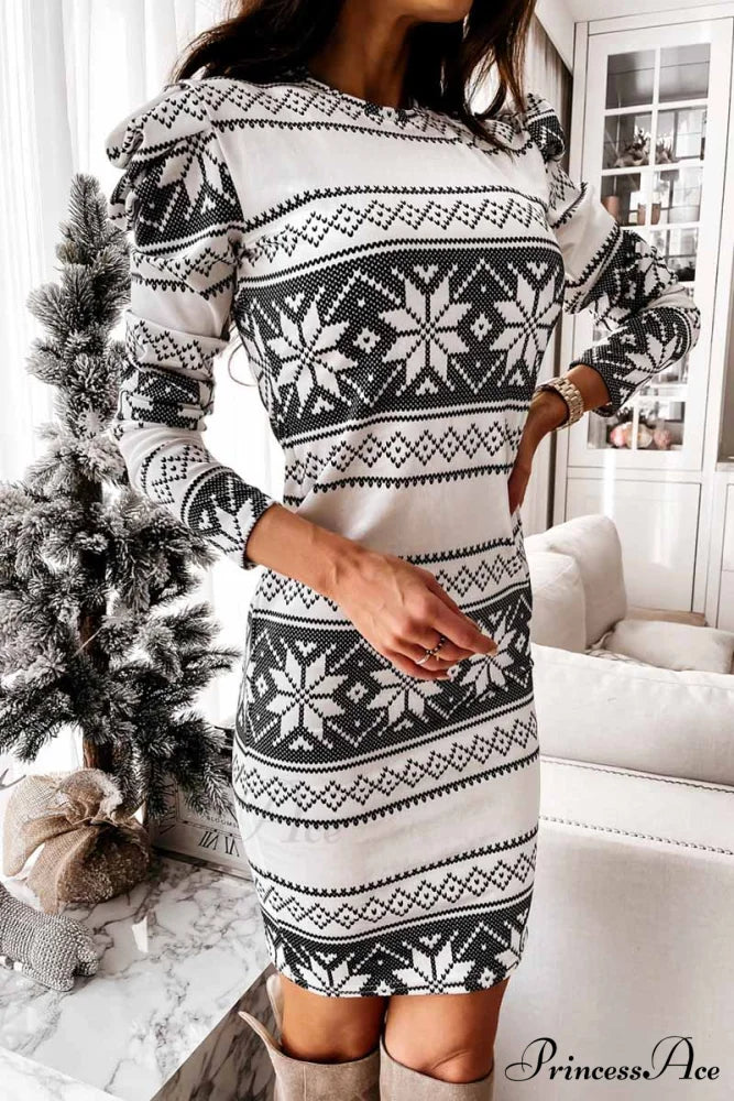 Florcoo Stitching Flower Picture Modern Double V-neck Midi Dress