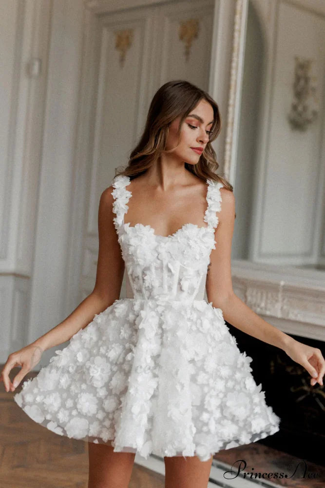 Florence 3D Floral Trendy Applique Mini Dress Ivory / 2