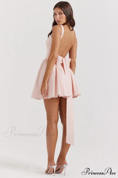 Floriane Peach Stylish Bow Mini Dress