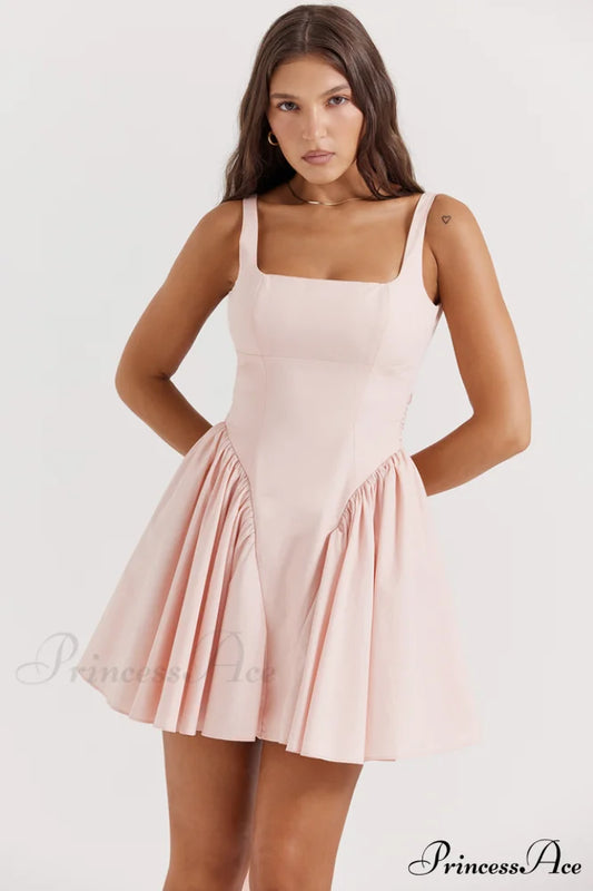 Floriane Peach Stylish Bow Mini Dress XS / Peach Pink
