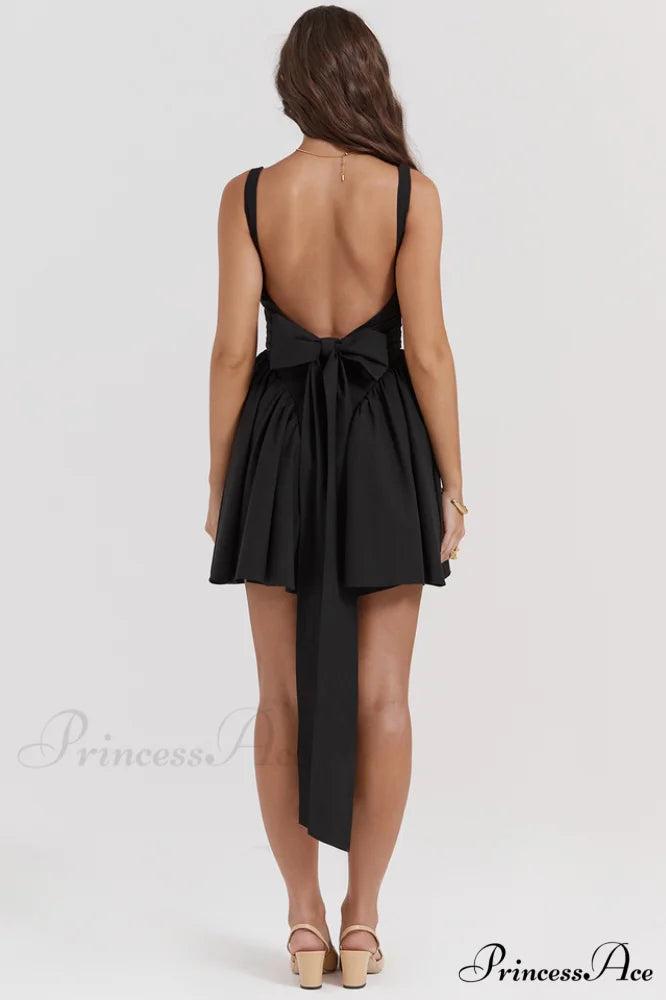 Florianne Black Stylish Bow Mini Dress