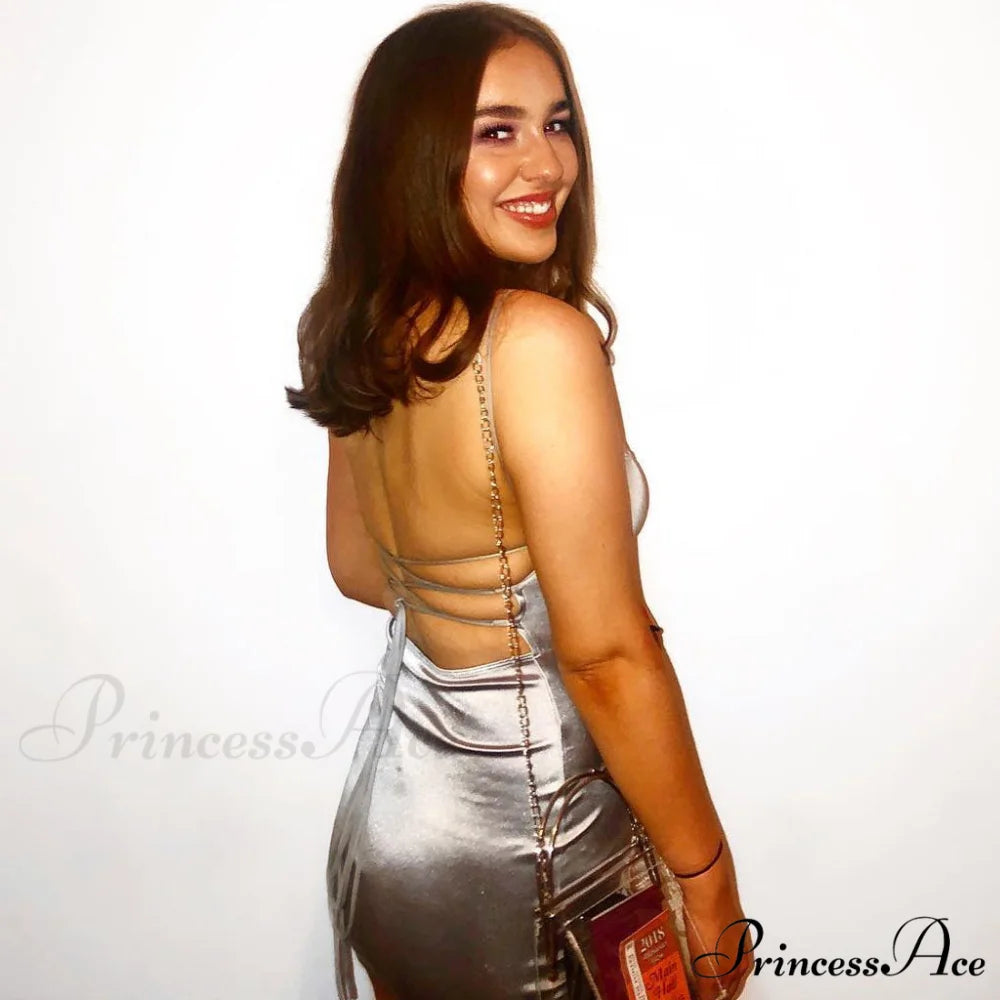 Floss Strap Bodycon Slip Modern Mini Dress - Champagne L / Silver