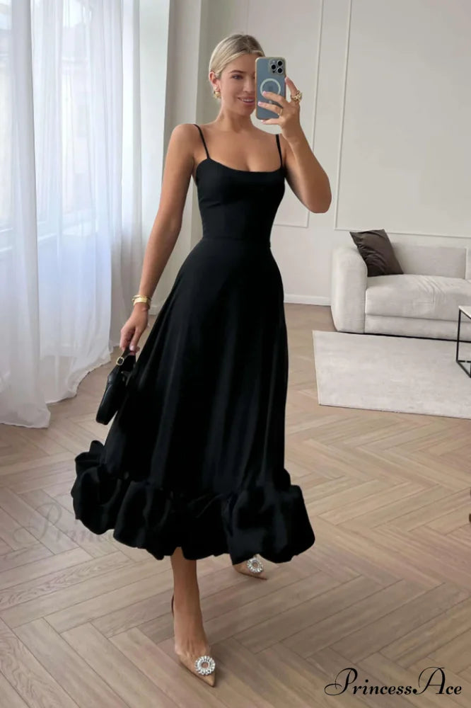 Flounce Bustier Stylish Midi Dress S / Black