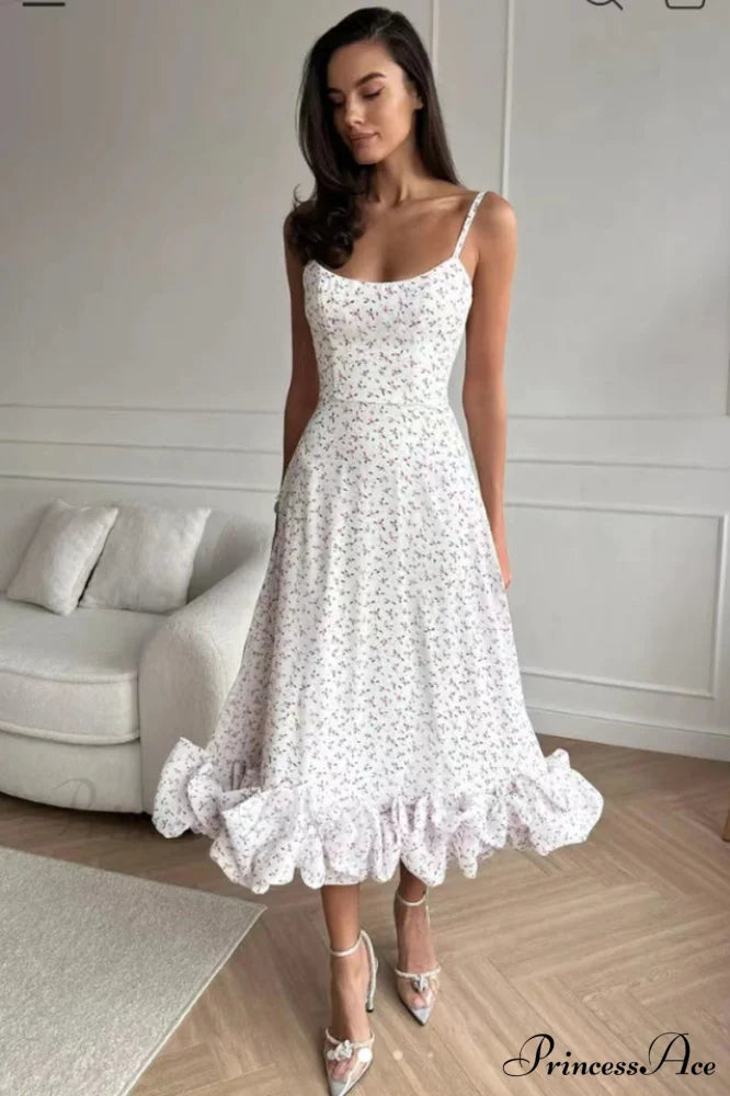 Flounce Bustier Stylish Midi Dress S / Floral