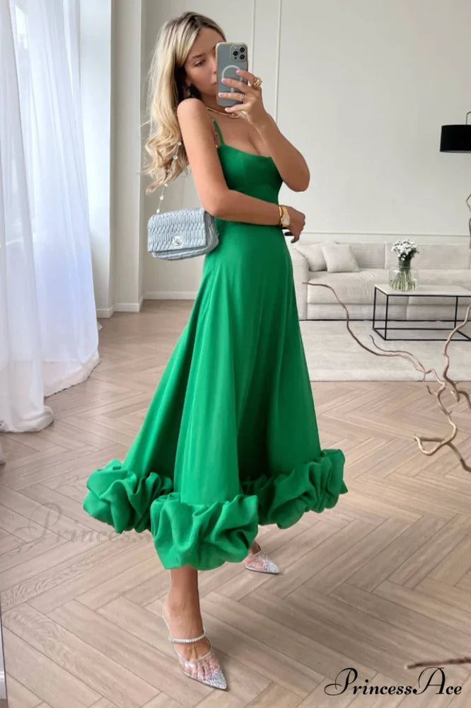 Flounce Bustier Stylish Midi Dress S / Green