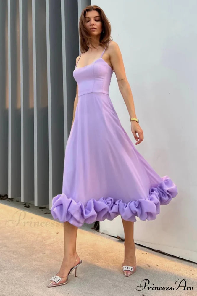 Flounce Bustier Stylish Midi Dress S / Lilac