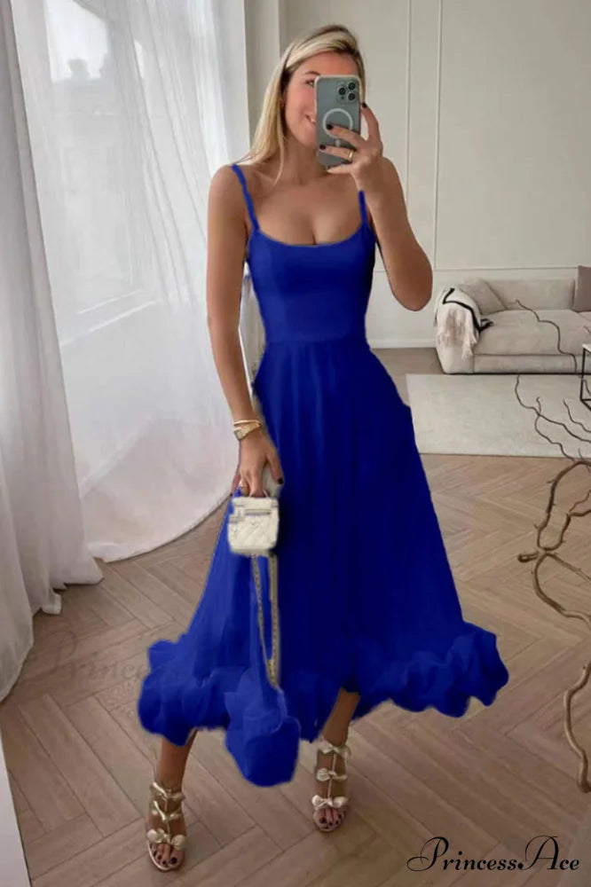 Flounce Bustier Stylish Midi Dress S / Royal Blue