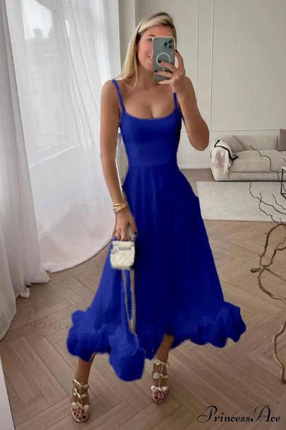 Flounce Bustier Stylish Midi Dress S / Royal Blue