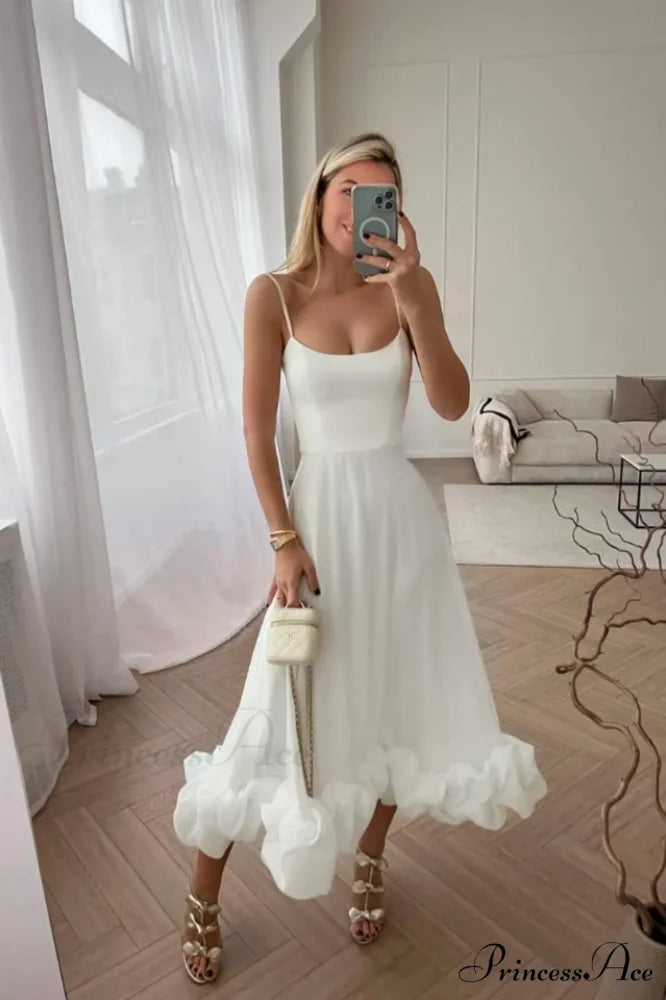 Flounce Bustier Stylish Midi Dress S / White